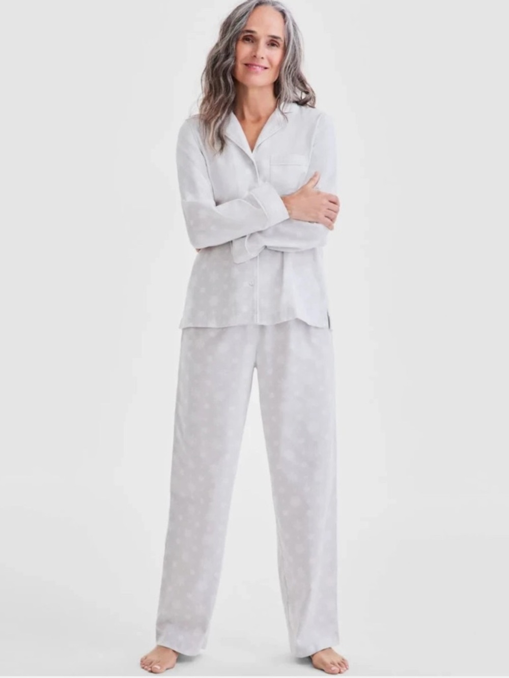 Charter Club Light Gray Wide-Leg Pajama Pants and Top 100% cotton
